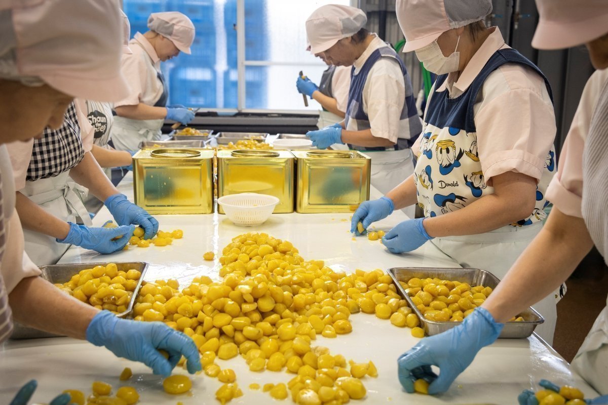 一つ一つ確認している様子｜いわまの栗や 小田喜商店（笠間市）