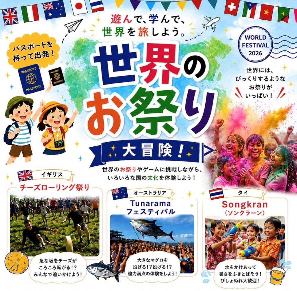 遊んで、学んで、世界を旅しよう
世界のお祭り 大冒険！